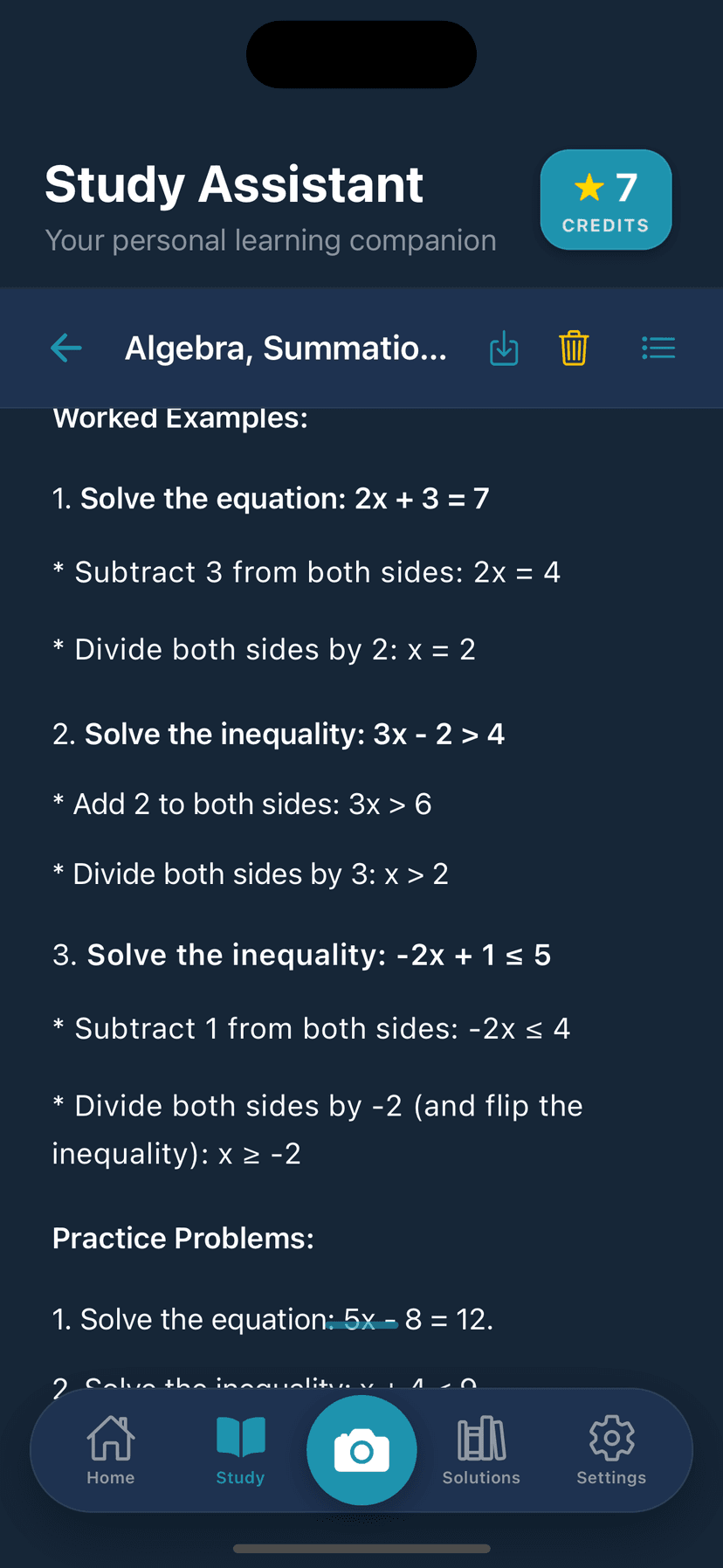 MathSolves Study Assistant Interface